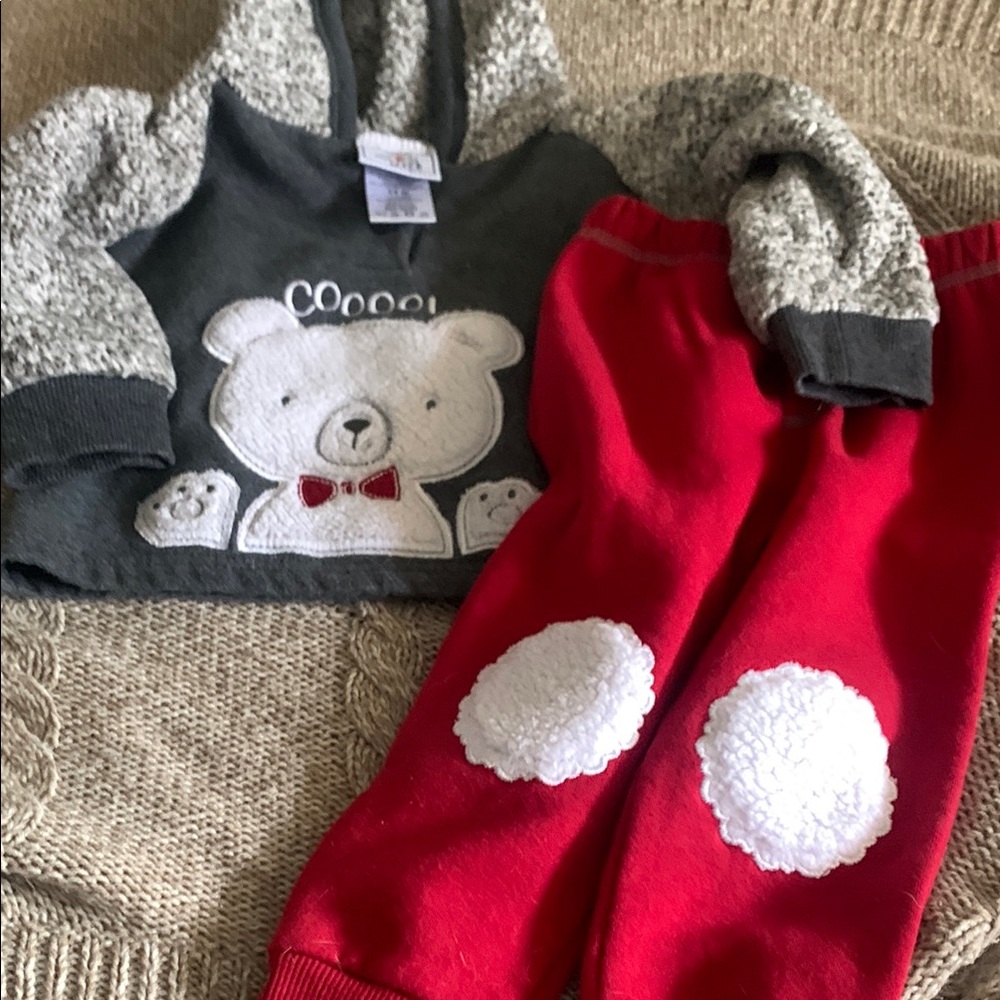 Cute Bear Hoodie and Red Pants Set. By Quacker Jack